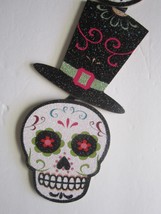 Halloween Dangling Skeleton Day Of The Dead Glittery Wall Sign 4&quot; x 24&quot; ... - £4.25 GBP