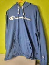 Champion Spellout Pullover Hoodie Blue White Athleticwear  - $24.50