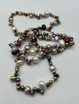 Multi Colored Pearl Necklace Fun Design no Clasp Random Size 32” Opera Rope - £20.57 GBP