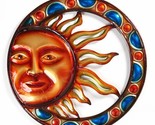 Sun Face Wall Plaque Astrology Metal 19.75&quot; Diameter Round Orange Blue - $59.39
