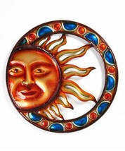 Sun Face Wall Plaque Astrology Metal 19.75" Diameter Round Orange Blue