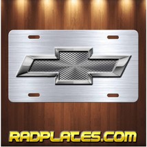 CHEVY BOWTIE Inspired art simulated brushed aluminum vanity license plate tag B - £15.46 GBP
