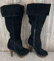 Bakers 5&quot; Stiletto High Heel Boots Black Suede Leather Rivets Over Knee ... - $32.67