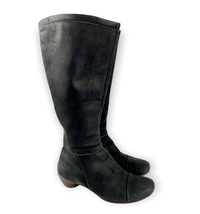 ECCO Women&#39;s Black Suede Leather Tall Boot Brown Heel Sz 5 5.5 EU 36 Zip  - £33.99 GBP