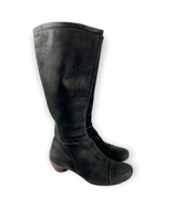 ECCO Women&#39;s Black Suede Leather Tall Boot Brown Heel Sz 5 5.5 EU 36 Zip  - £34.61 GBP