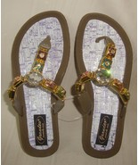 Grandco Sandals Beach Pool Thong BLING Gold Tone Jeweled Flip Flop Size ... - $19.79