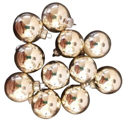 Primary image for 11 Glass Ball Christmas Ornaments Shiny Silver 1.75" Holiday Time Rauch USA Made