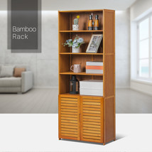 24&quot;Bamboo 4+2 Tiers [Storage Rack+Cabinet] Shutter Doors Book Organizer Bookcase - £123.06 GBP