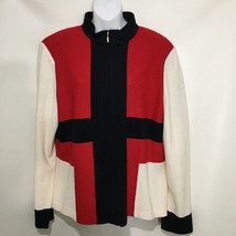 St John Collection 16 Venetian Red Black White Santana Knit Zip Jacket NEW  - £435.40 GBP