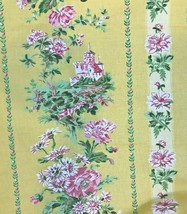 Vintage Schumacher Fabric Chanlong Stripe Floral Yellow Greeff 20&quot; x 55&quot; - £13.58 GBP