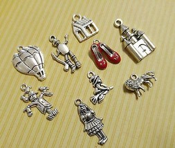 9 Wizard of Oz Charms Set Antiqued Silver Assorted Lot Themed Pendants - £5.72 GBP