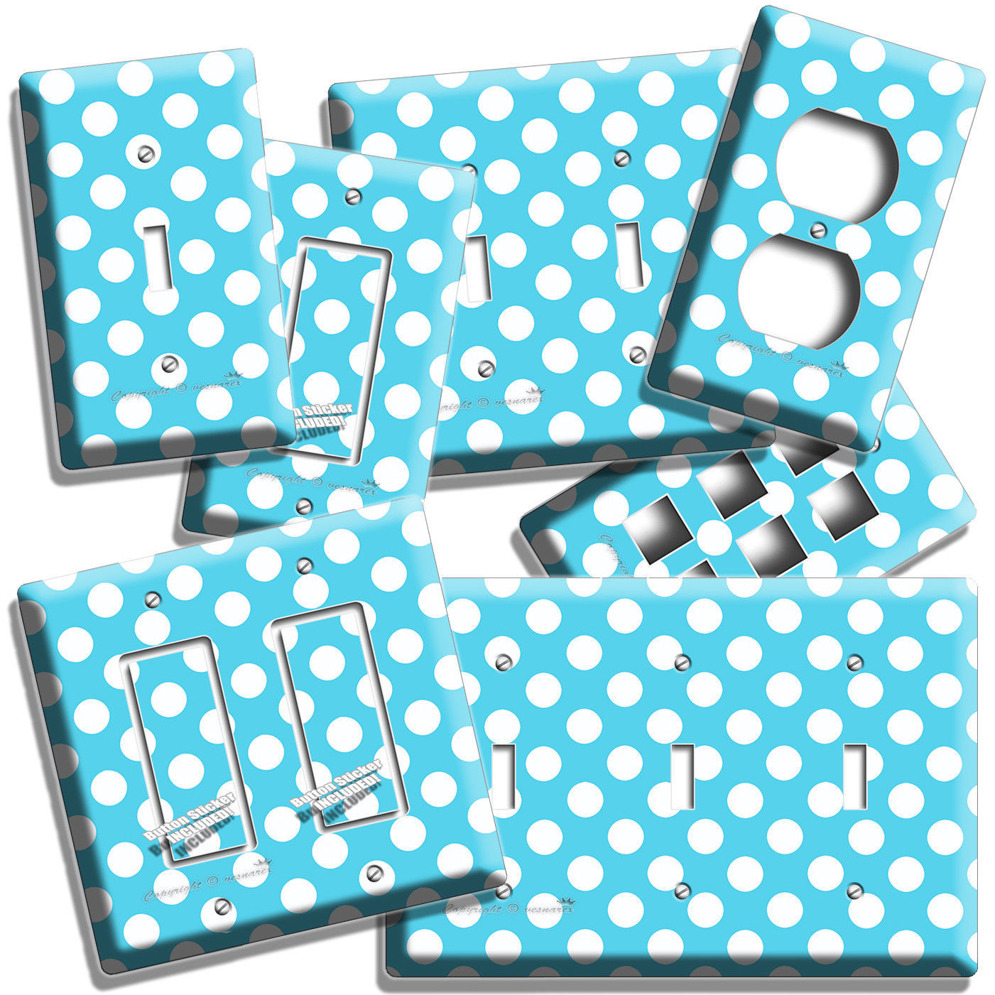 BLUE PASTEL POLKA DOTS LIGHT SWITCH OUTLET PLATES INFANT BABY NURSERY ROOM DECOR