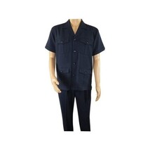 Men 2pc Stacy Adams leisure suit guayabera traditional matching Set 2201 Blue image 3