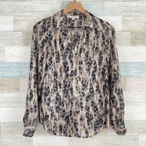 LOFT Sheer Animal Print Popover Blouse Brown Gray Collar Lightweight Wom... - $17.81
