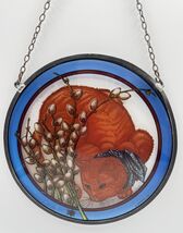 Vtg Glassmasters Cat Suncatcher Art Stain Glass 8.5" Orange Tabby Ladybu... - $23.13