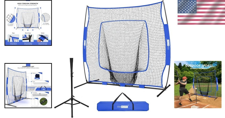 Heavy-Duty 7 x 7 Ft Baseball Hitting Net with Adjustable Tee - Train Anywhere Item image 2