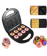 Donut Maker, 3 in 1 Electric Sandwich Waffle Machine, Panini Dessert Toa... - $155.23 CAD
