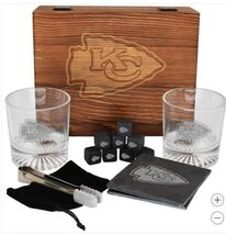 Kansas City Chiefs Drinkware Set Glasses Wood Box Coasters Cooling Cubes... - €71,12 EUR