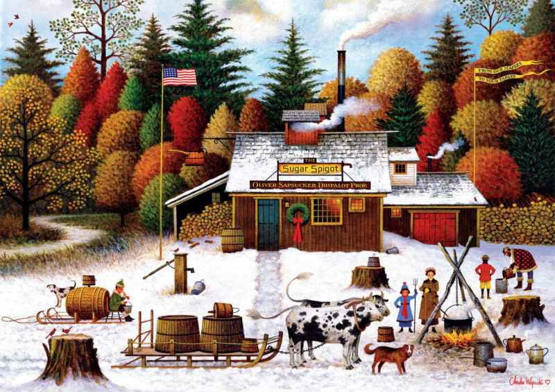 Primary image for Vermont Maple Tree Tappers 500 Piece Jigsaw Puzzle Oil Pastel NEW