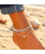 Bohemian Silver Heart Multi Chain Anklet Ankle Bracelet - £10.97 GBP