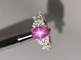 Pink Star Sapphire Ring Wedding Engagement Ring 925Sterling Silver Handmade Ring - £43.84 GBP