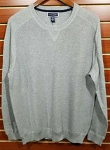 NEW Men&#39;s Pima Cotton Crew Neck Sweater Ribbed Grey Raglan Pullover MED $65 - $21.77