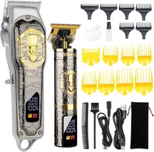 Male Professional Cordless Rechargeable Barber Hair Clippers Set With Led - £41.53 GBP