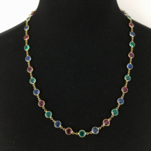 SWAROVSKI crystal bezel necklace - vintage multicolor gold-tone station 25&quot; swan - £43.26 GBP