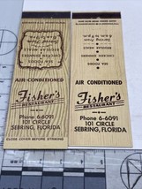 Lot Of 2 Matchbook Covers  Fisher’s Restaurant  Sebring, FL  gmg  Unstruck - £11.10 GBP