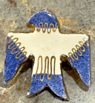 Vintage Thunderbird Brooch Blue White Enamel Gold Tone Native American S... - $24.74
