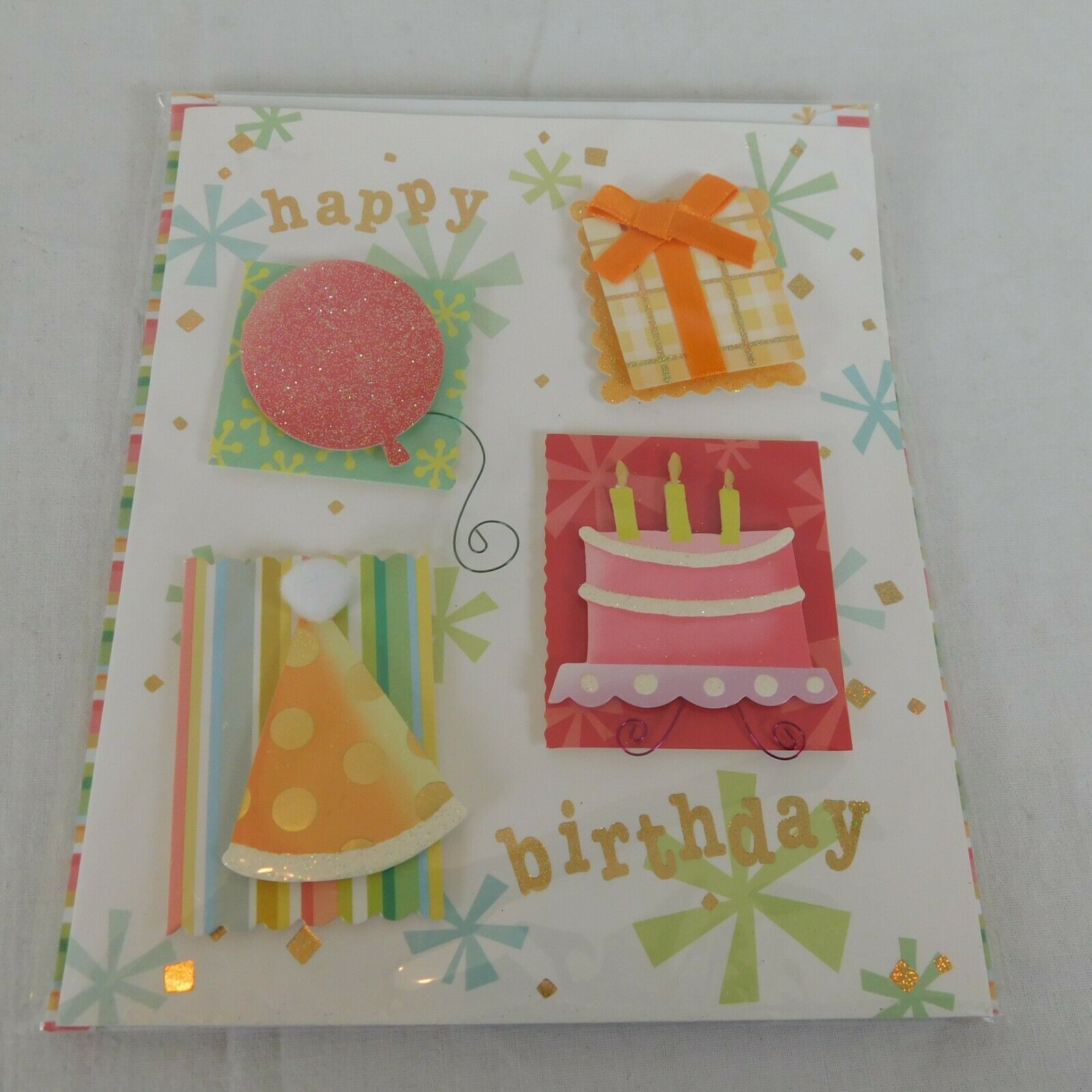 Paper Magic Group Happy Birthday Greeting Card Cake Hat Balloon Present Envelope - $4.00