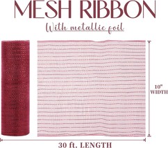  Deco Mesh 10 Inch Burgundy Mesh Metallic Mesh Ribbon for Christmas Tree - £19.82 GBP