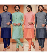 Kurta Pajama &amp; Modi Jacket Designer Jacquard ethnic Festive Wedding Wear... - £42.65 GBP