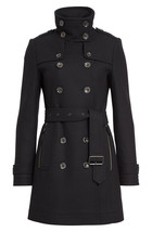 new BURBERRY Women&#39;s Daylesmoore Wool Blend Zip Pocket Trench Coat in Black US14 - £572.33 GBP