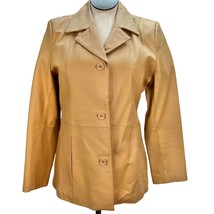 Dialogue Women&#39;s Medium Camel Leather Coat Polyester Lining Machine Wash - £40.38 GBP