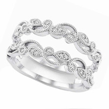 Filigree Enhancer 0.3ct Simulated Diamond Guard Ring Jacket White Gold Plated - £73.51 GBP