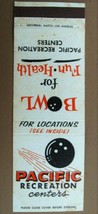 Pacific Recreation Centers - Bowling Sports 20 Strike Matchbook Cover Ma... - $1.75