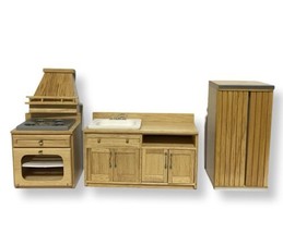 Vintage MCM Dollhouse Furniture / Kitchen Stove Refrigerator Sink Cabinet - £26.52 GBP