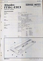 Rhodes MK-80 Digital Piano Original 1989 Service Manual Schematics / Par... - $49.99