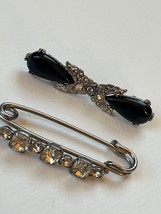 Lot of Vintage Art Deco Style Black Teardrop Cabs w Clear Rhinestone Overlayed - $18.49