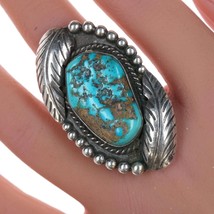 sz7 Long Vintage Navajo silver and turquoise ring - £192.32 GBP