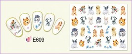 Nail Art 3D Decal Stickers Funny dog with blue flowers E609 - £2.59 GBP