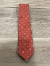 Luciano Barbera Men&#39;s Orange Geometric Silk Neck Tie Made In Italy - $9.89