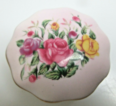 Vintage Lefton China Covered Trinket Box Purple Hand Painted Roses Retro... - $23.73