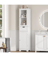 Bathroom Storage Tower, Narrow Linen Cabinet with Door and Drawers, Tall... - $126.56