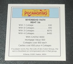 Disney Ed Monopoly Replacement Piece: Title Deed Card -Pocahantas Riverbend Path - £2.56 GBP