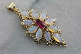 Vintage Marquise Fire Opal and Pink Ruby Pendant 4.25Ct 14k Yellow Gold Over - £95.52 GBP