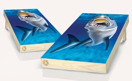 Shark Fish Cornhole Board Vinyl Wrap Skins Laminated Sticker Decal Set - £42.21 GBP