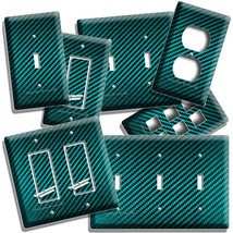 Turquoise Carbon Fiber Look Light Switch Outlet Cover Wall Plates Garage Decor - £10.23 GBP+