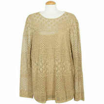 RALPH LAUREN Gold Metallic Pointelle Crochet Long Sweater 3X - $74.99
